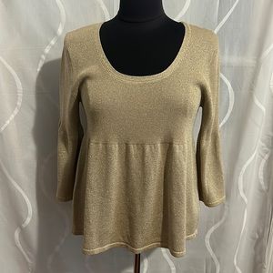 Yvonne Marie Silk Blend, Gold Sparkle Top With Bell Sleeves, Size Large